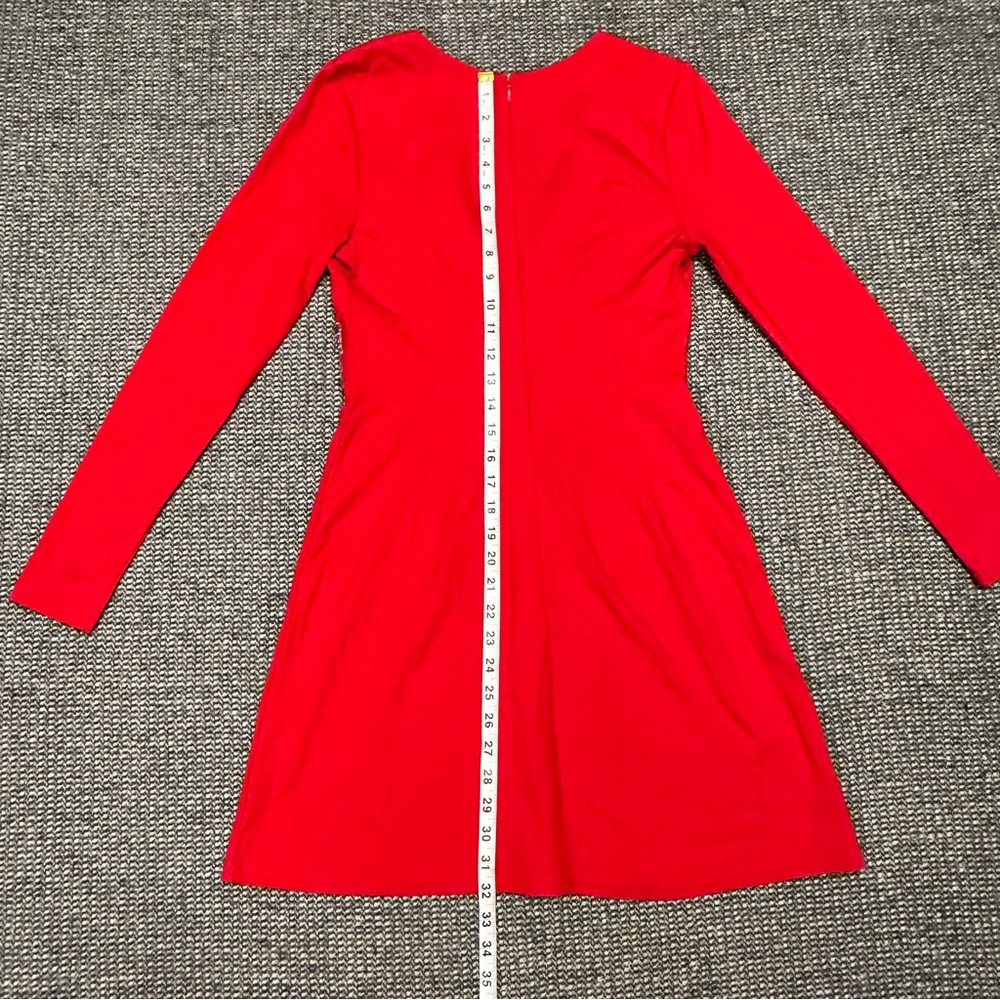 VENUS Red Long-Sleeve Beaded V-Neck Dress - Picture 3 of 9